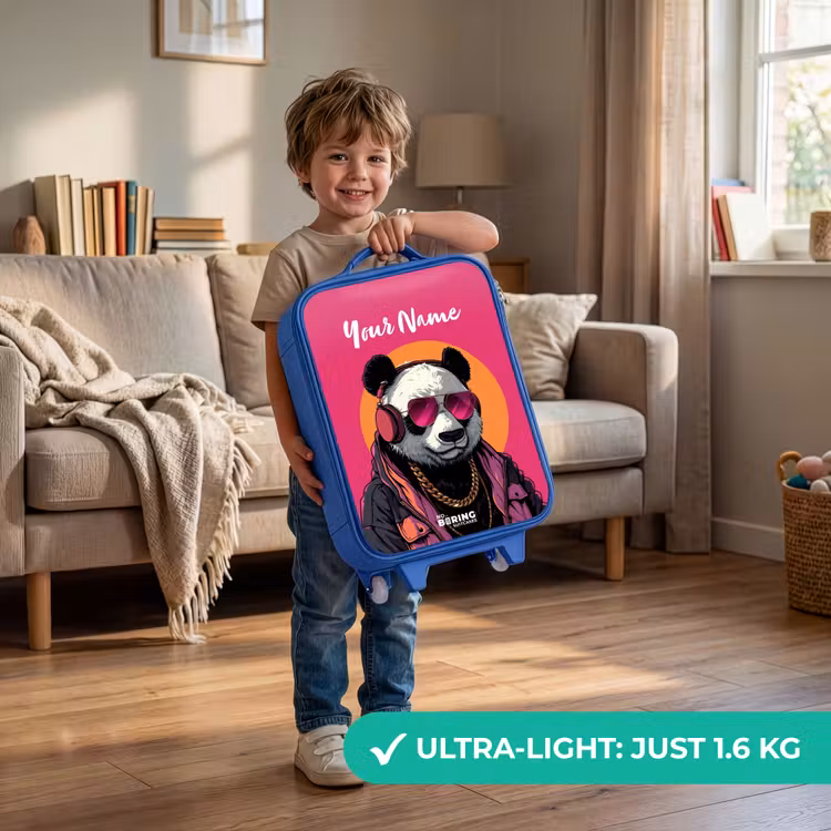 Panda met Koptelefoon, Zonnebril en Gouden Ketting Kinderkoffer - Blauw klein -sfeer2_EN