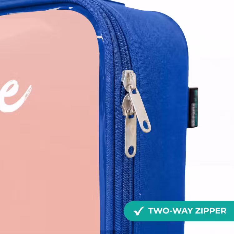 Pinguïn - Stippen - Roze - Minimalistisch Kinderkoffer - Blauw klein -rits_EN