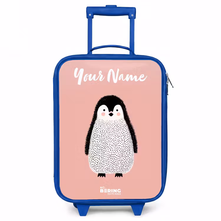 Pinguïn - Stippen - Roze - Minimalistisch Kinderkoffer - Blauw klein -3d