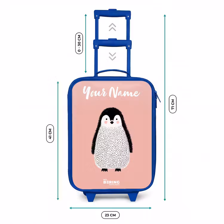 Pinguïn - Stippen - Roze - Minimalistisch Kinderkoffer - Blauw klein -productfoto_formaten
