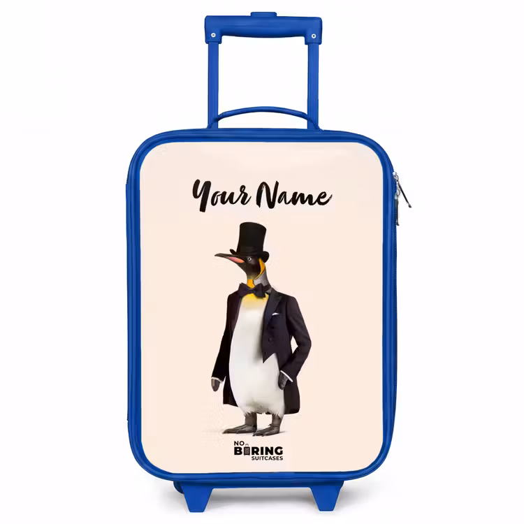 Pinguin in Pak Kinderkoffer - Blauw klein -3d