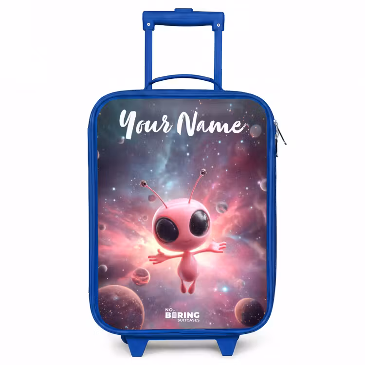 Roze Alien in Sterrennevel Kinderkoffer - Blauw klein -3d