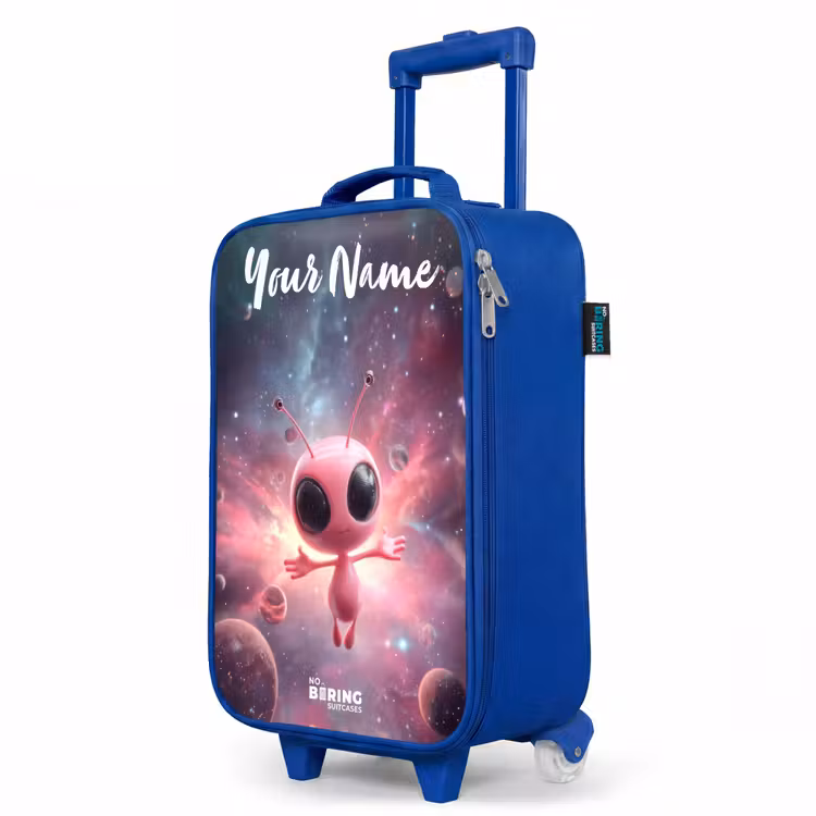 Roze Alien in Sterrennevel Kinderkoffer - Blauw klein -productfoto_schuin