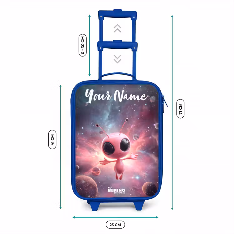 Roze Alien in Sterrennevel Kinderkoffer - Blauw klein -productfoto_formaten