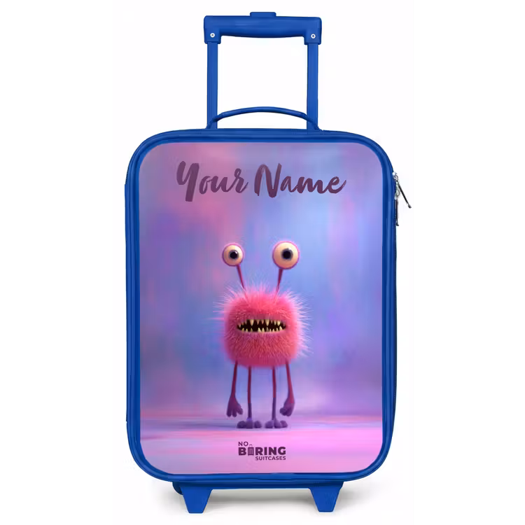 Roze harig monster met grote ogen Kinderkoffer - Blauw klein -zz3dotto