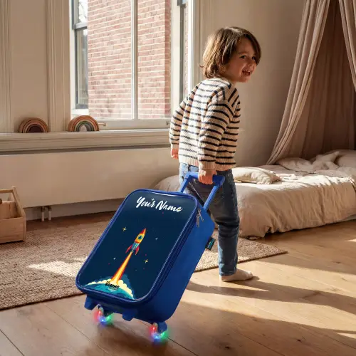 Planeet - Raket - Sterren - Donkerblauw Kinderkoffer - Blauw klein -sfeer1