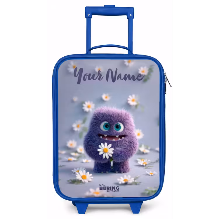 Paars Pluizig Vriendje met Madelief Kinderkoffer - Blauw klein -zz3dotto