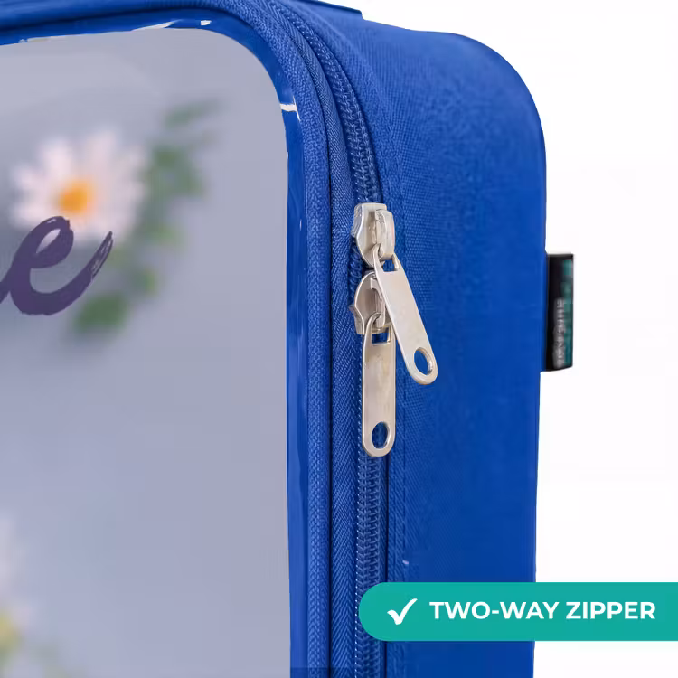Paars Pluizig Vriendje met Madelief Kinderkoffer - Blauw klein -rits_EN