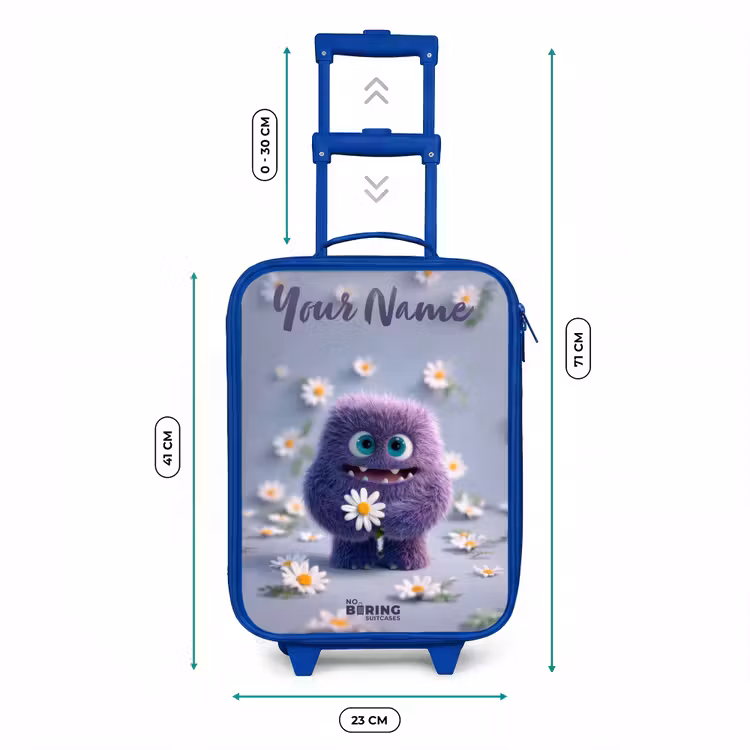 Paars Pluizig Vriendje met Madelief Kinderkoffer - Blauw klein -productfoto_formaten