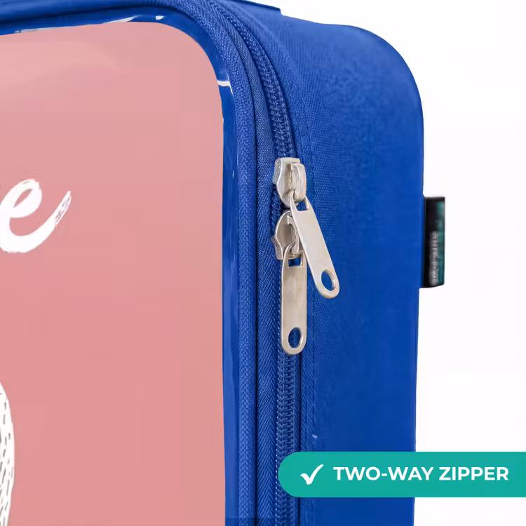 Konijn - Blosje - Stippen - Roze Kinderkoffer - Blauw klein -rits_EN