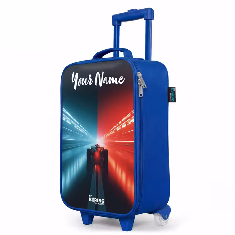 Raceauto - Verlichting - Neon - Rood Kinderkoffer - Blauw klein -productfoto_schuin