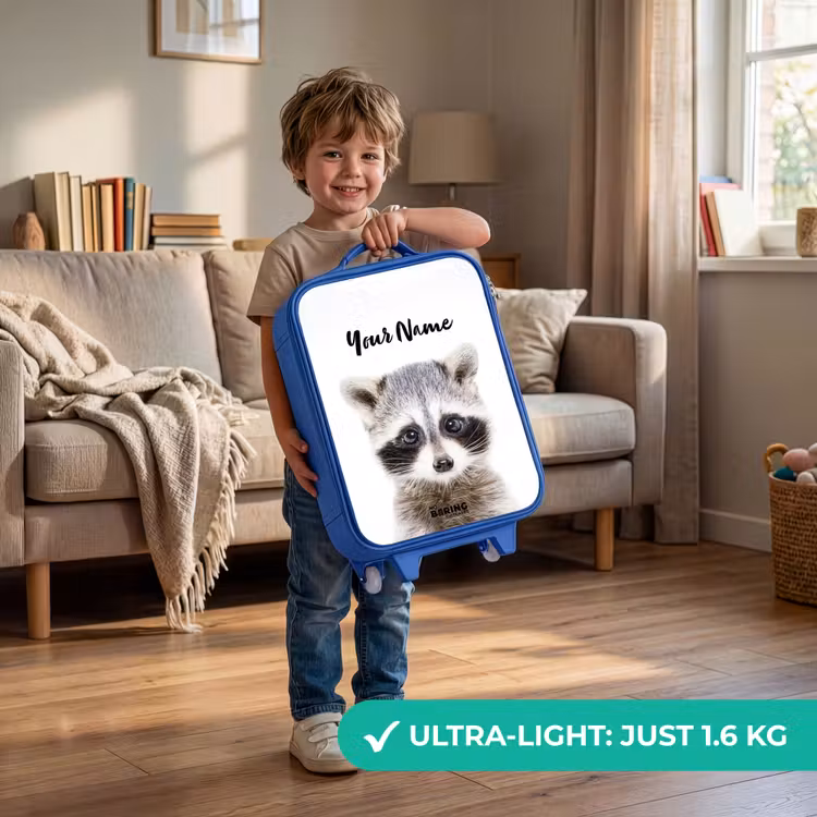 Rachid Racoon Kinderkoffer - Blauw klein -sfeer2_EN