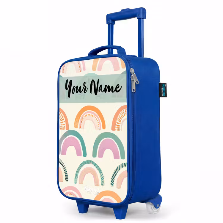 Regenboog - Pastel - Patroon Kinderkoffer - Blauw klein -productfoto_schuin