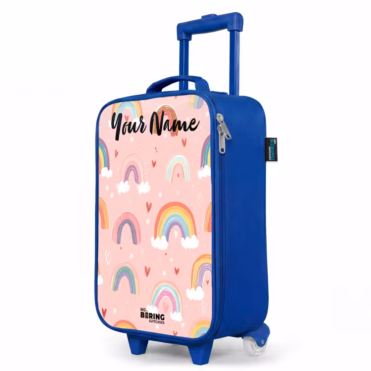 Regenboog - Patroon - Pastel Kinderkoffer - Blauw klein -productfoto_schuin