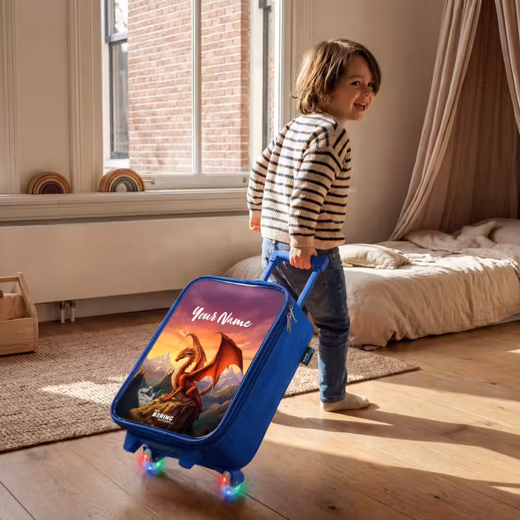 Rode reuzendraak Kinderkoffer - Blauw klein -sfeer1