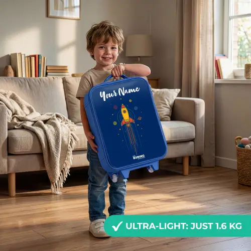 Raket - Planeten - Sterren Kinderkoffer - Blauw klein -sfeer2_EN