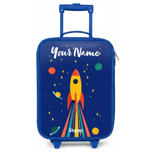 Raket - Sterren - Planeet - Ruimte Kinderkoffer - Blauw klein -zz3dotto