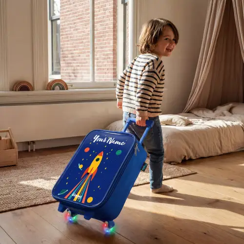 Raket - Sterren - Planeet - Ruimte Kinderkoffer - Blauw klein -sfeer1