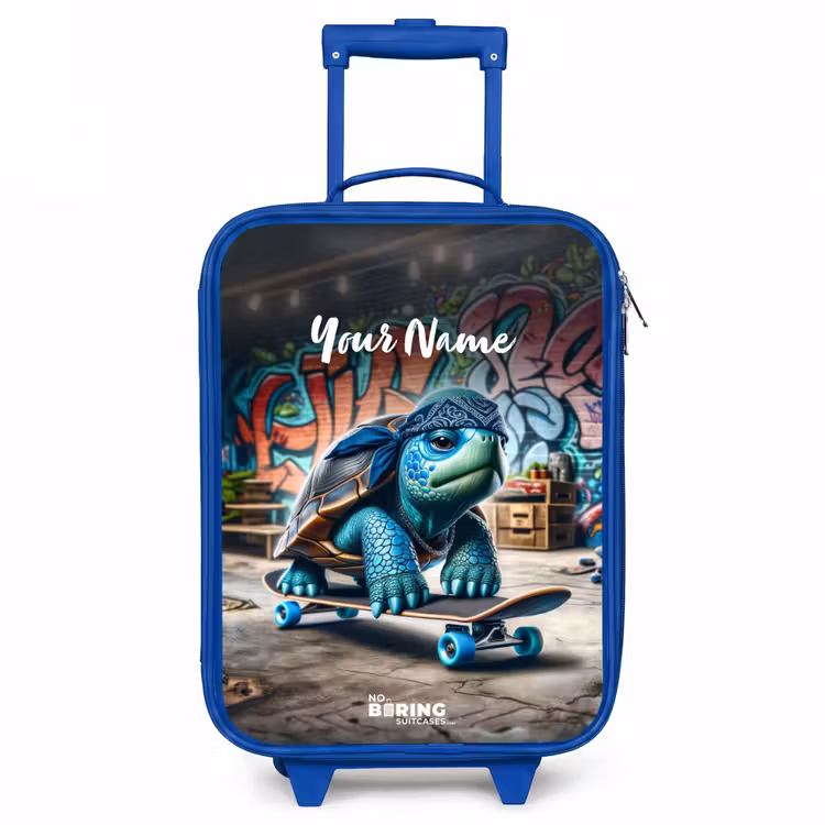 Skater schildpad Kinderkoffer - Blauw klein -3d