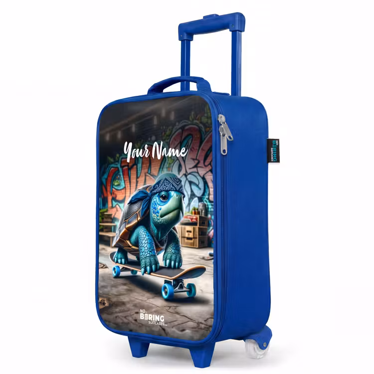 Skater schildpad Kinderkoffer - Blauw klein -productfoto_schuin