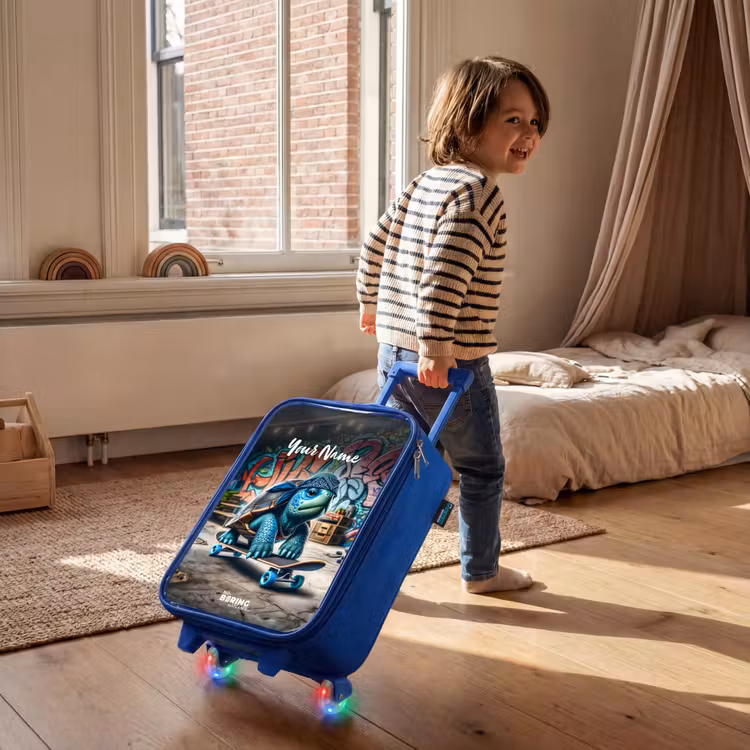 Skater schildpad Kinderkoffer - Blauw klein -sfeer1