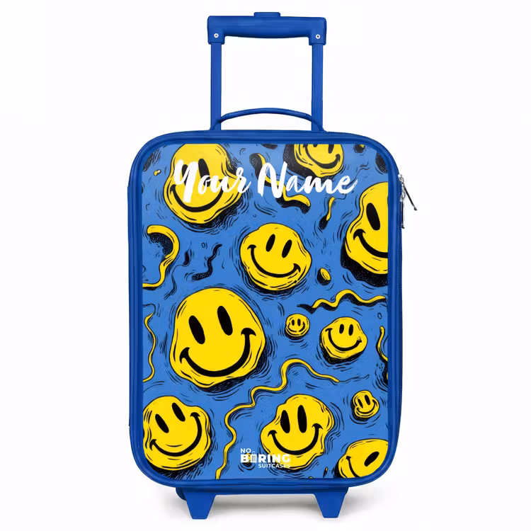 Smiley - Blauw - Geel Kinderkoffer - Blauw klein -3d