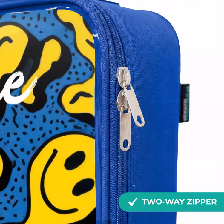 Smiley - Geel - Blauw Kinderkoffer - Blauw klein -rits_EN