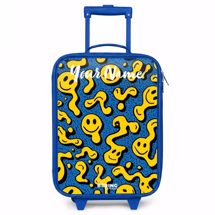 Smiley - Geel - Blauw Kinderkoffer - Blauw klein -3d