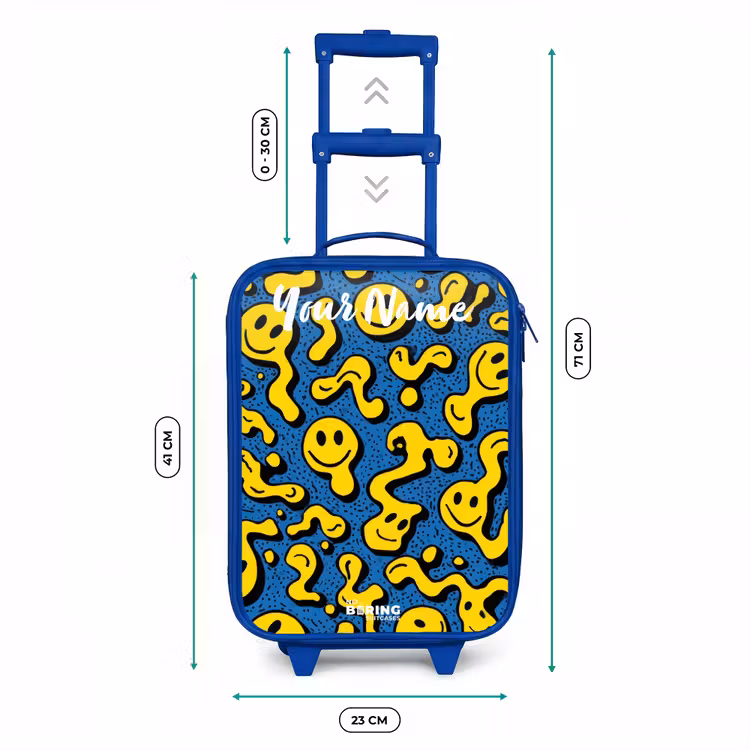 Smiley - Geel - Blauw Kinderkoffer - Blauw klein -productfoto_formaten