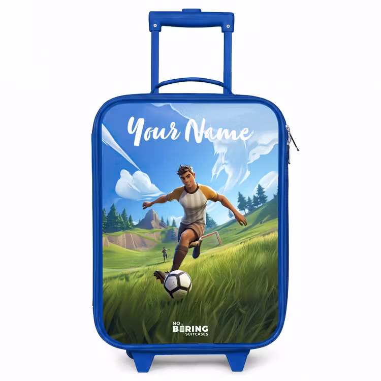 Voetballer - Gras - Goal - Kleurrijk Kinderkoffer - Blauw klein -3d