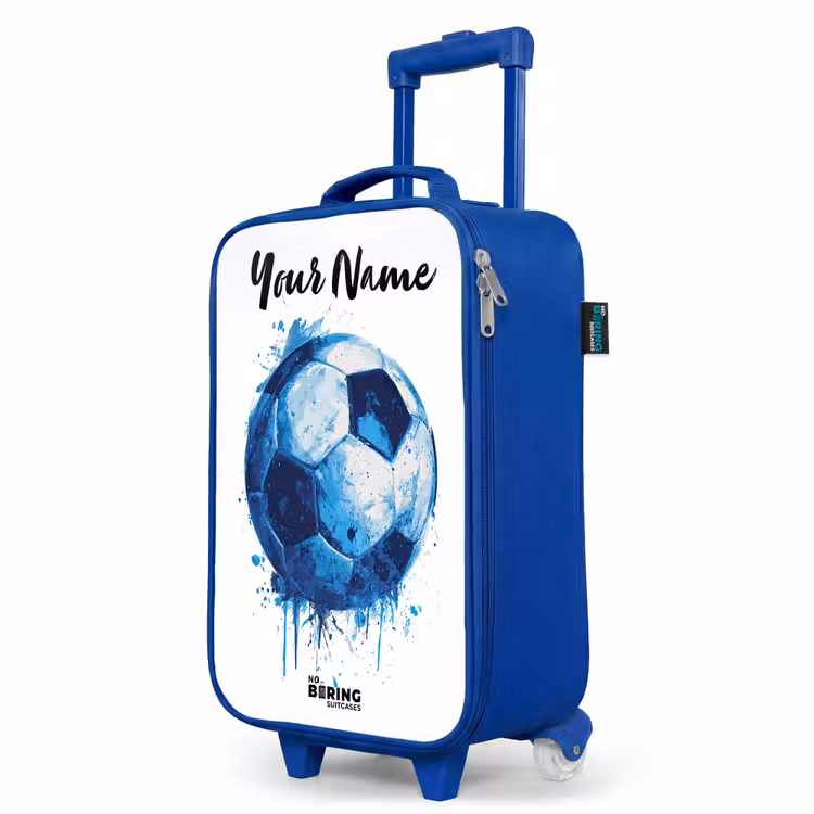 Voetbalvibes - Inktspatten - Blauw Kinderkoffer - Blauw klein -productfoto_schuin