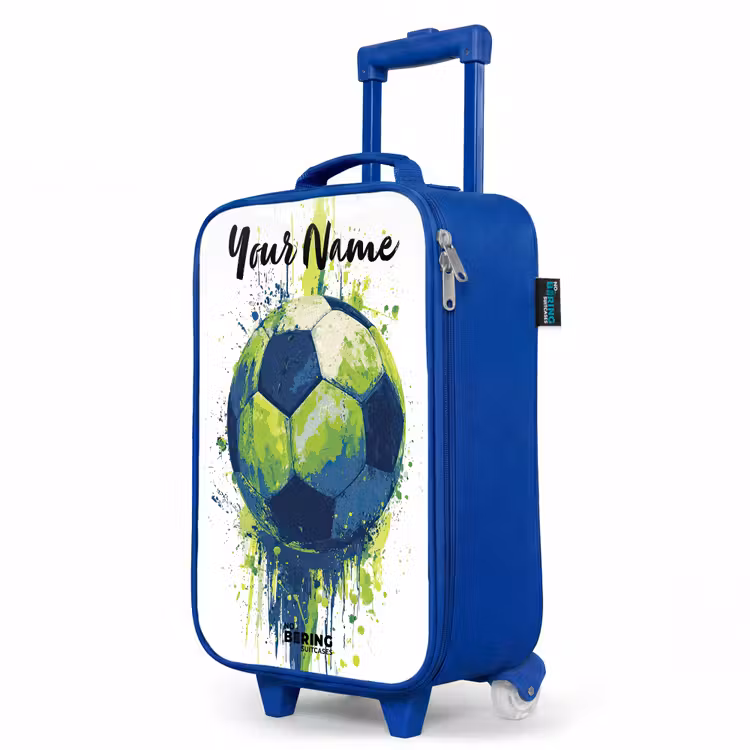 Voetbalvibes - Verf - Groen - Blauw Kinderkoffer - Blauw klein -productfoto_schuin