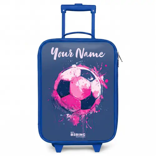 Voetbalvibes -  Verf - Roze - Blauw Kinderkoffer - Blauw klein -3d