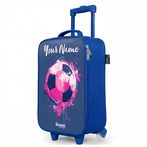Voetbalvibes -  Verf - Roze - Blauw Kinderkoffer - Blauw klein -productfoto_schuin