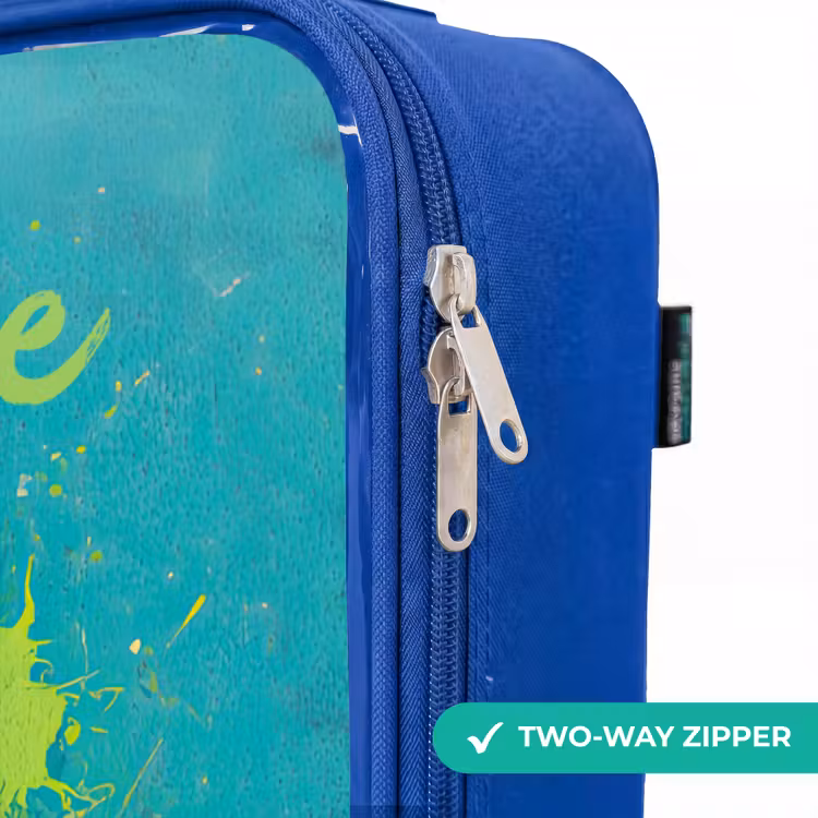Voetbalvibes - Verfspatten - Groen - Blauw Kinderkoffer - Blauw klein -rits_EN