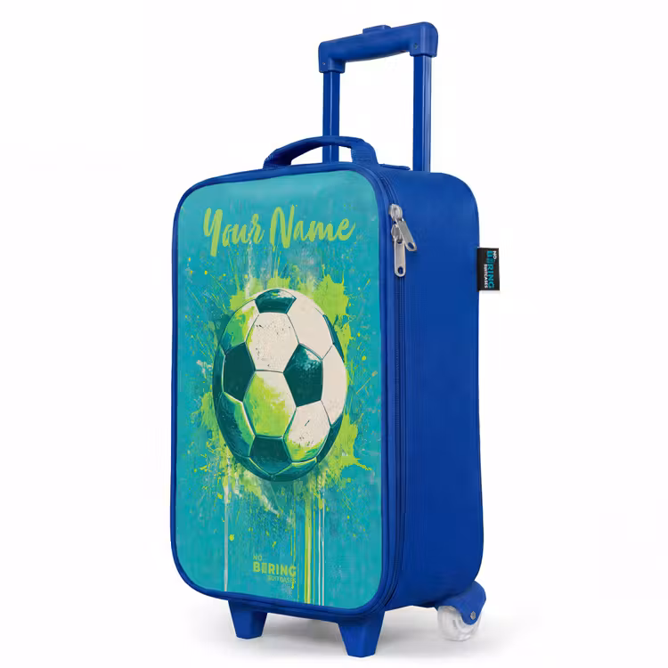 Voetbalvibes - Verfspatten - Groen - Blauw Kinderkoffer - Blauw klein -productfoto_schuin
