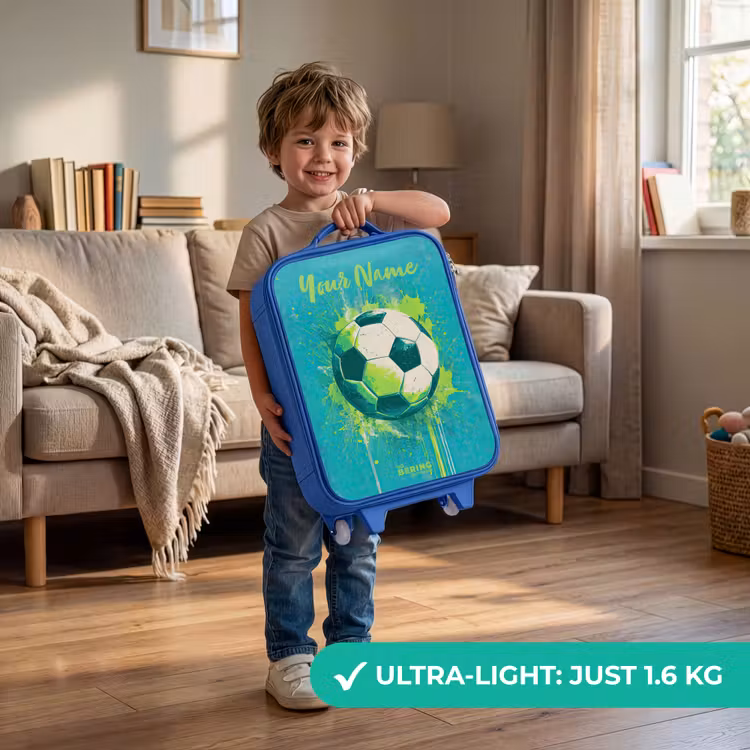 Voetbalvibes - Verfspatten - Groen - Blauw Kinderkoffer - Blauw klein -sfeer2_EN