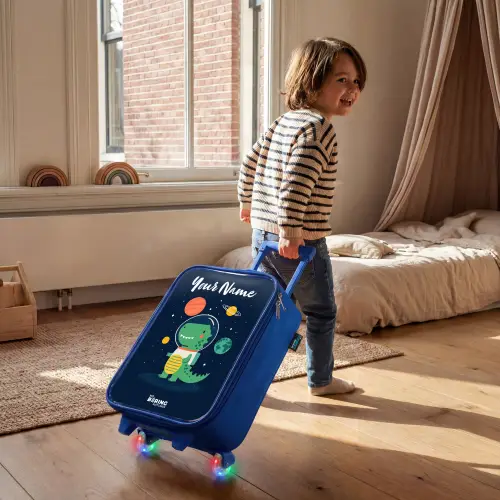 Ruimte - Dino - Planeten - Sterren Kinderkoffer - Blauw klein -sfeer1