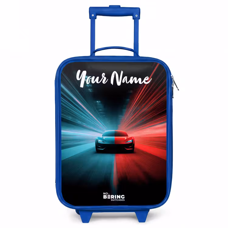 Sportauto - Blauw - Neon - Stad Kinderkoffer - Blauw klein -3d