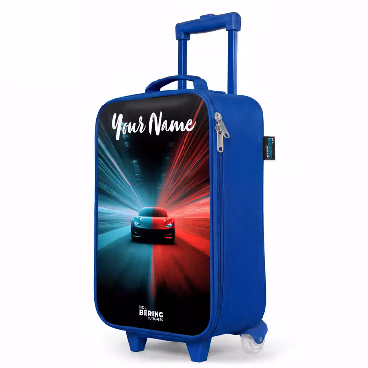 Sportauto - Blauw - Neon - Stad Kinderkoffer - Blauw klein -productfoto_schuin