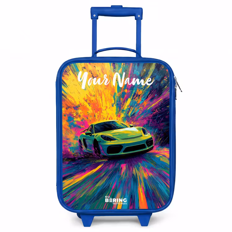 Sportauto - Groen - Verfstrepen - Kleuren Kinderkoffer - Blauw klein -3d