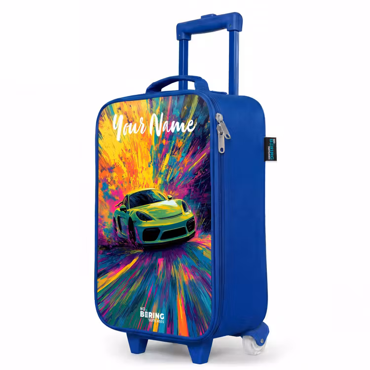 Sportauto - Groen - Verfstrepen - Kleuren Kinderkoffer - Blauw klein -productfoto_schuin