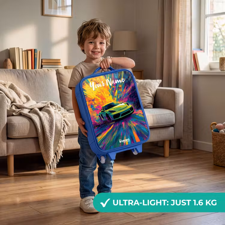 Sportauto - Groen - Verfstrepen - Kleuren Kinderkoffer - Blauw klein -sfeer2_EN