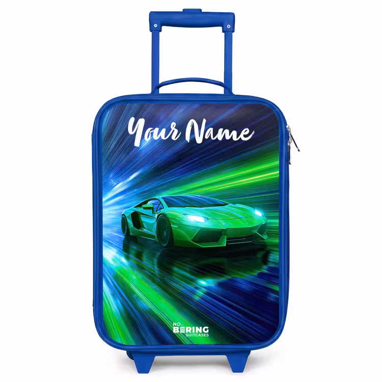 Sportauto - Groen - Snelheidslijnen - Neon Kinderkoffer - Blauw klein -3d