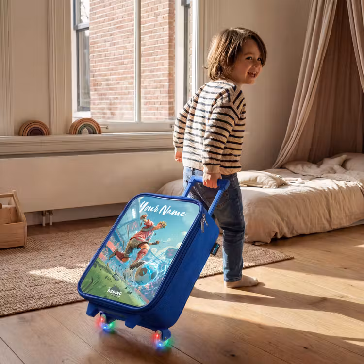 Stadion - Voetballer - Bal - Elektrisch Kinderkoffer - Blauw klein -sfeer1