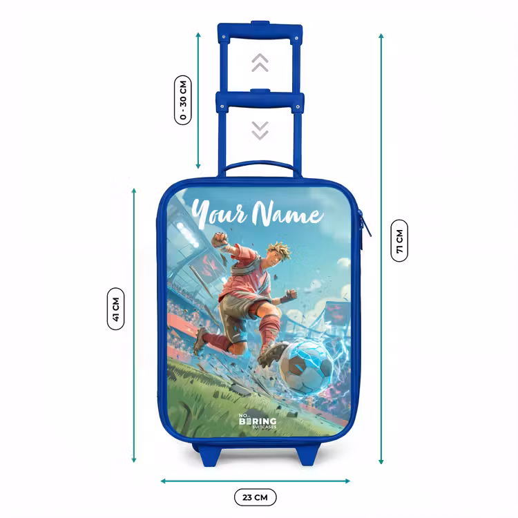 Stadion - Voetballer - Bal - Elektrisch Kinderkoffer - Blauw klein -productfoto_formaten