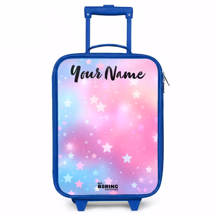 Sterren - Roze - Blauw Kinderkoffer - Blauw klein -3d