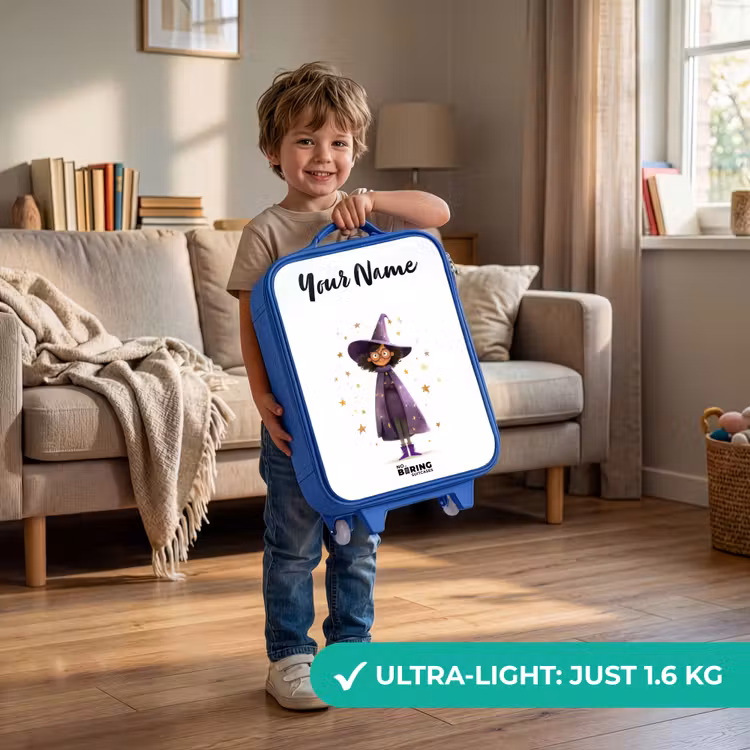 De paarse tovenaarsmantel Kinderkoffer - Blauw klein -sfeer2_EN