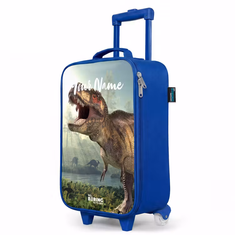 Thijs Tyrannosaurus Kinderkoffer - Blauw klein -productfoto_schuin