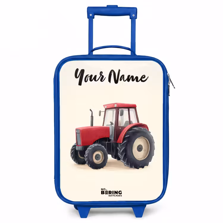 Tractor - Getekend - Rood Kinderkoffer - Blauw klein -3d